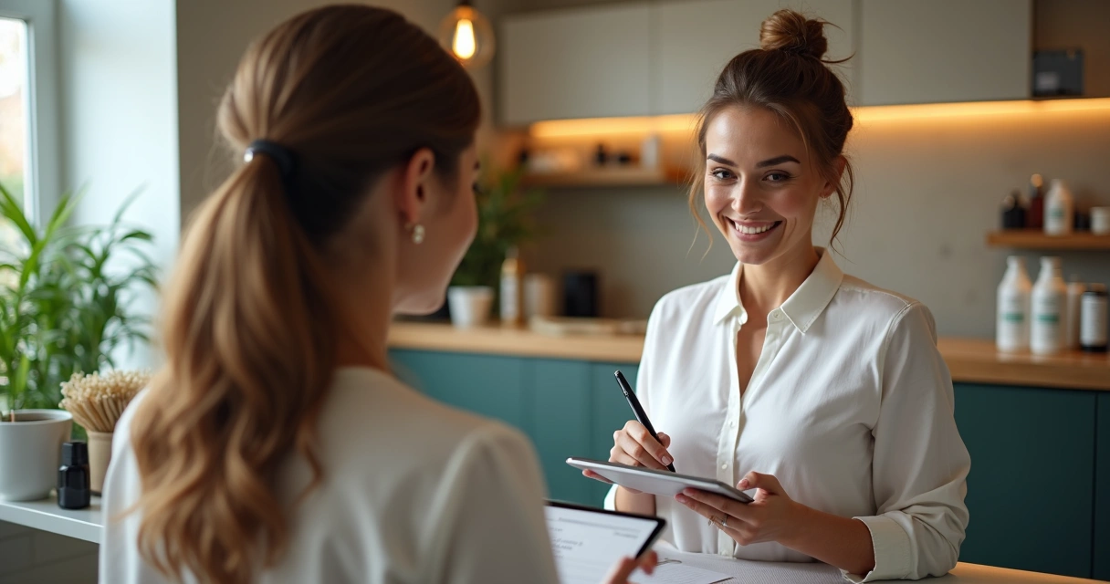 Cliente preenchendo pesquisa de satisfação em salão de beleza