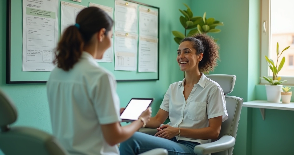 Paciente respondendo pesquisa de satisfação em consultório odontológico 
