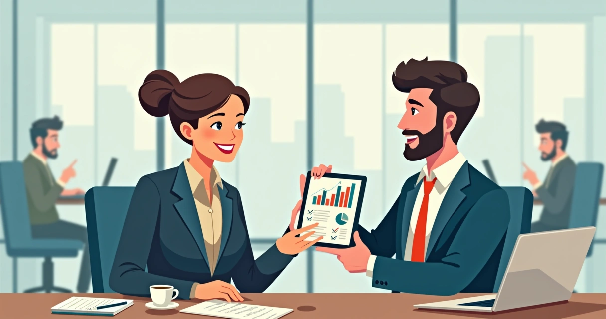 Gestor dá feedback personalizado para jovem talento em escritório moderno