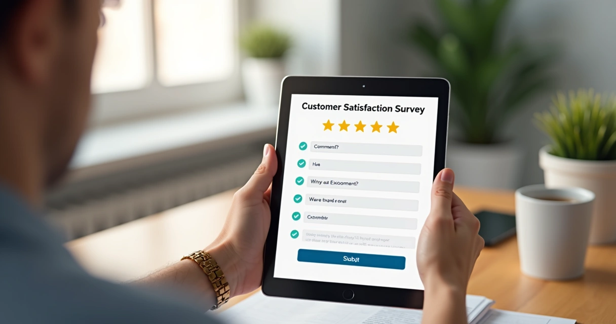 Cliente deixando feedback em aplicativo digital com estrelas e comentários 