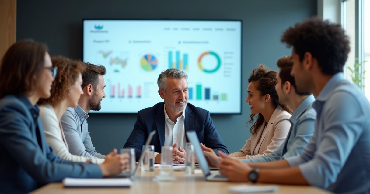 Equipe reunida recebendo feedback contínuo do gestor
