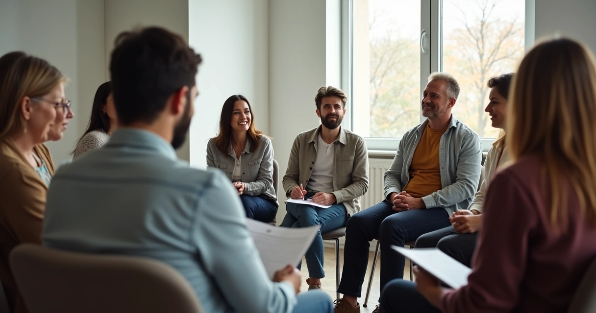 Pessoas sentadas em círculo conversando sobre feedback