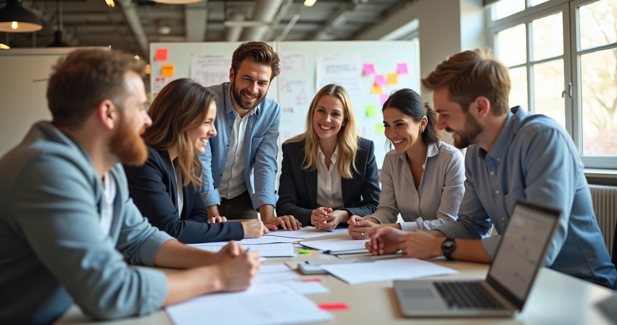 Team collaborating in a feedback-friendly culture