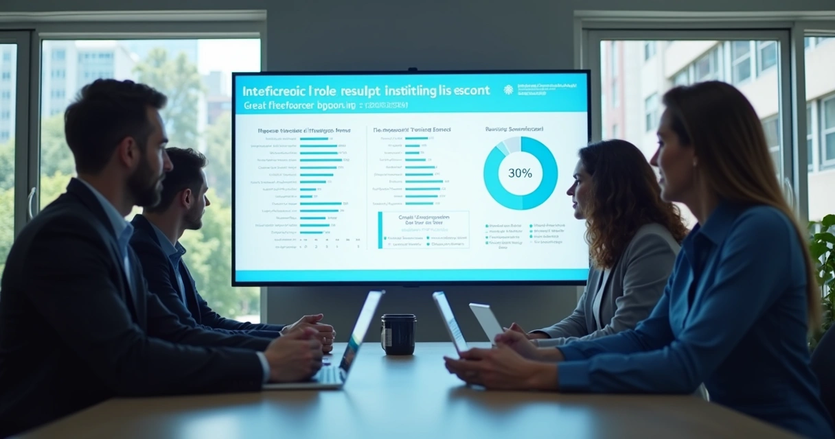Equipe conferindo resultados de feedback digital em treinamento 