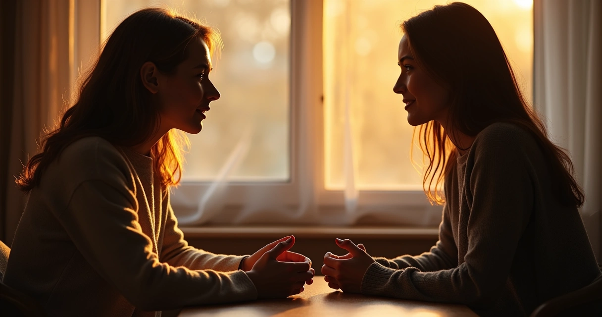 Conversación personal con lenguaje corporal abierto entre dos personas 