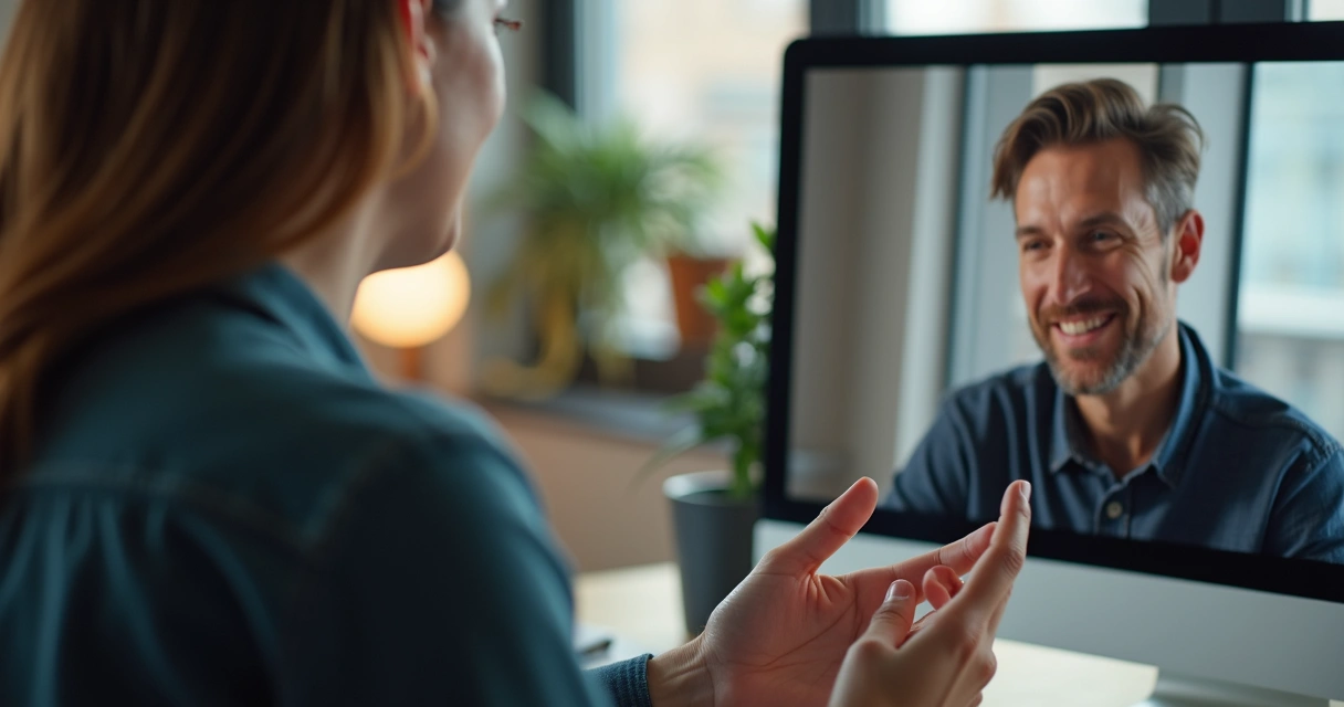 Líder oferece feedback empático em reunião digital 