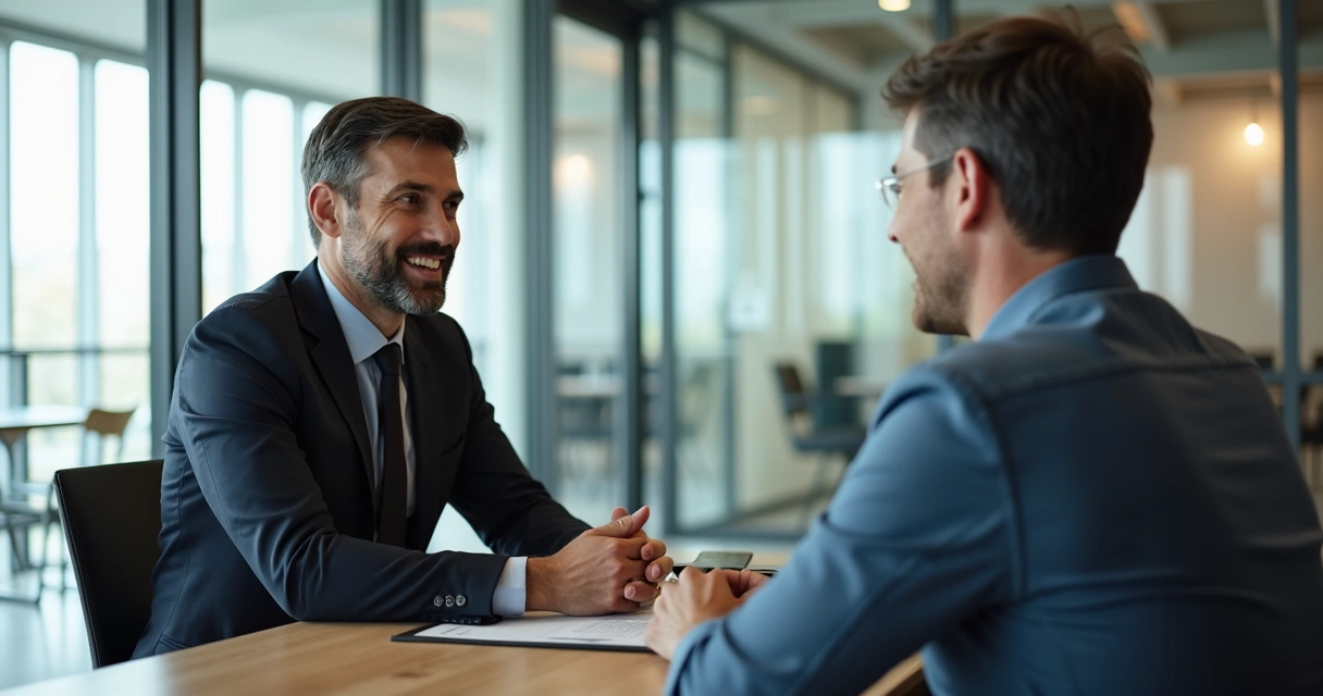 Colaborador conversando com líder de forma respeitosa em escritório