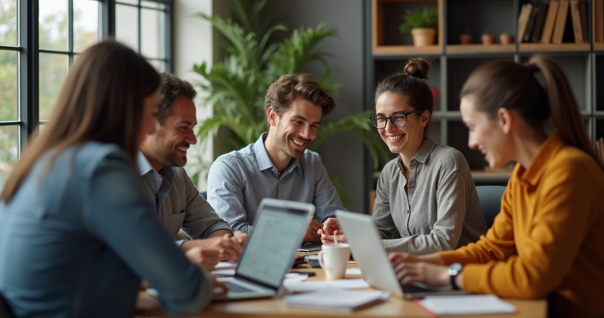 Líder dando feedback em reunião de equipe 