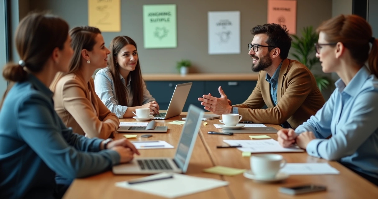 Colegas de trabalho dando feedback em ambiente informal 