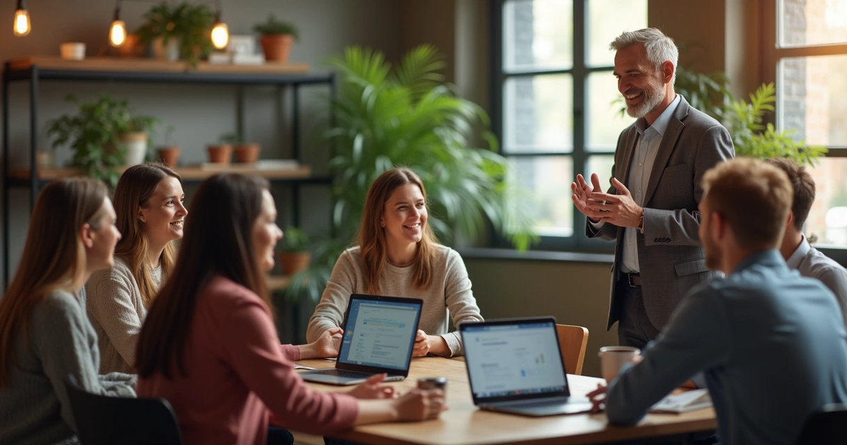 Mentor dando feedback positivo para a equipe 