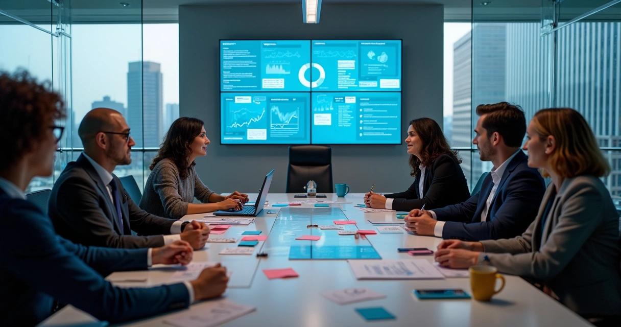 Equipe de tecnologia analisando dados de feedback em computadores modernos 