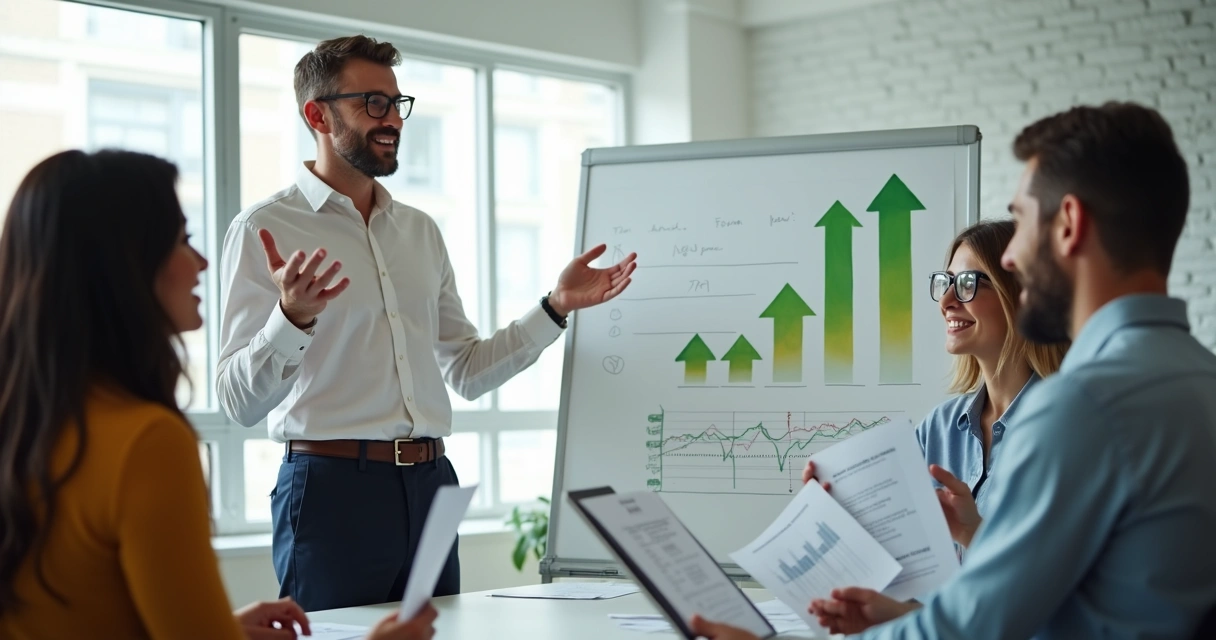 Líder conversa positivamente com colegas sobre resultados