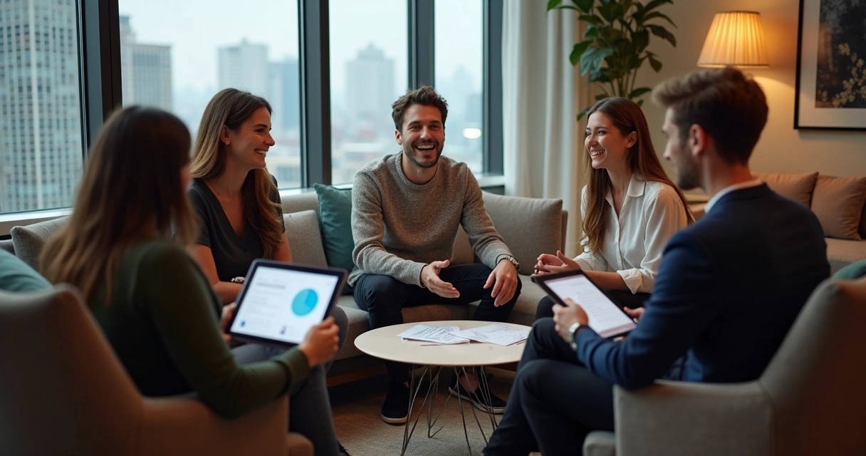 Reunião de equipe para feedback em escritório moderno 