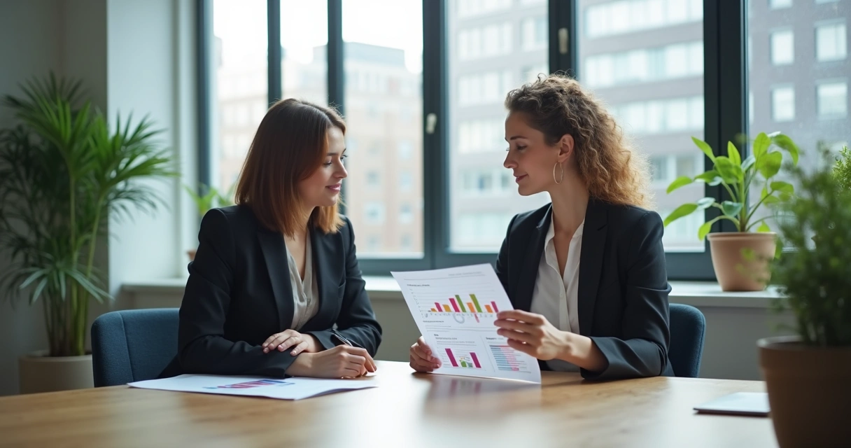 Gestor lendo relatório motivacional junto com colaborador 