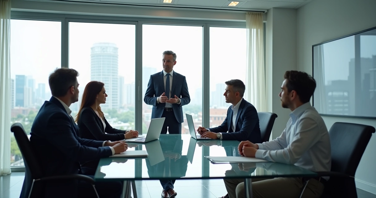 Equipe reunida, pessoa falando e os demais ouvindo atentamente, ambiente de trabalho colaborativo 