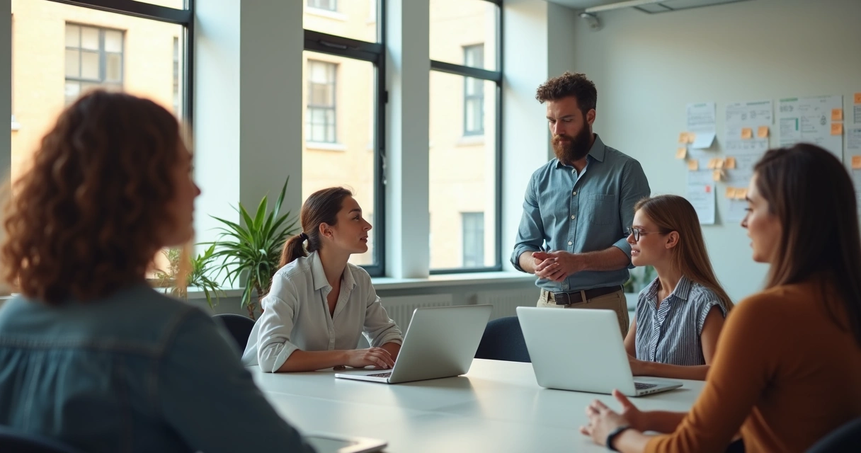 Líder faz feedback construtivo em reunião com equipe 
