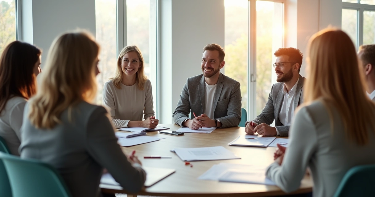 Equipe sentada em círculo trocando feedbacks de forma aberta 