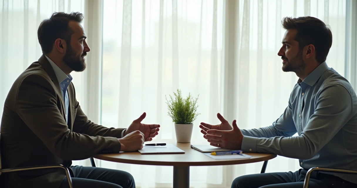 Gestos de escuta ativa em sessão de feedback individual no escritório