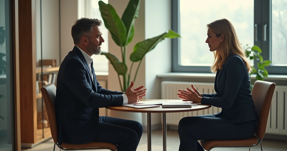Líder em conversa de feedback com escuta atenta