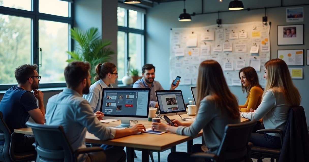 Equipe analisando mensagens espontâneas em marketplace 