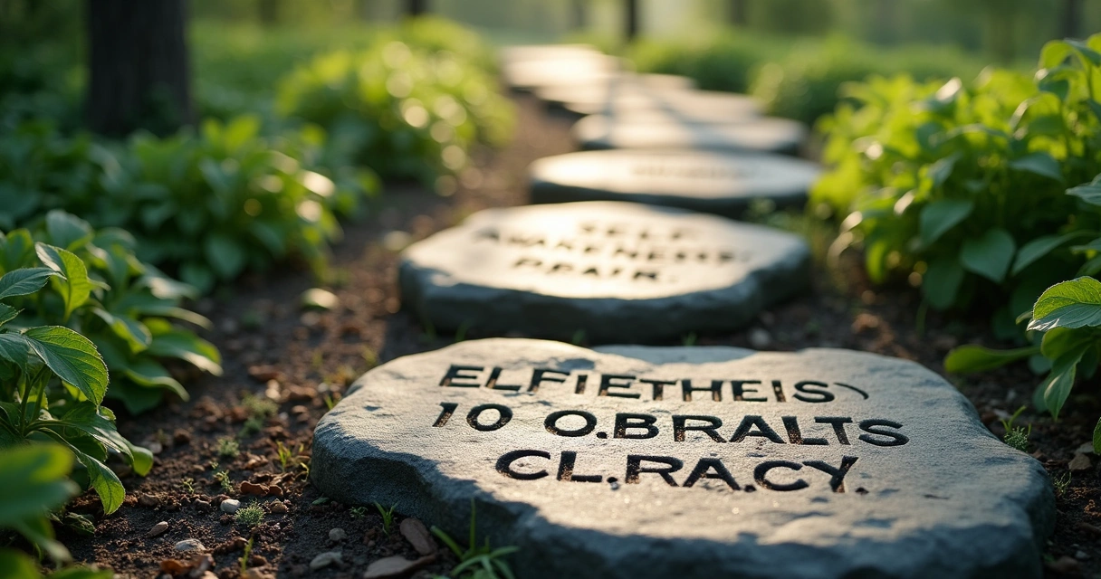 A winding path with stepping stones labeled with words like empathy, self-awareness, and trust 