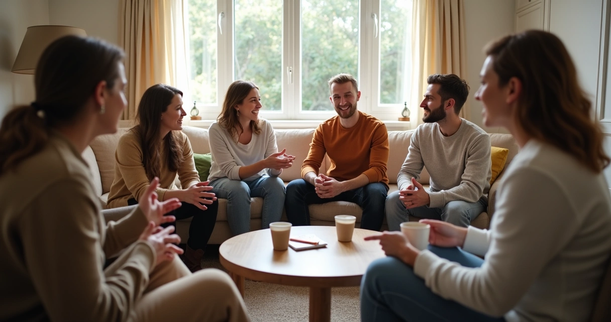 Amigos conversando em círculo, dialogando francamente 