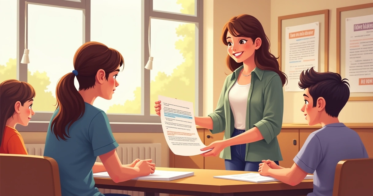 Professor compartilhando feedback de IA com aluno 