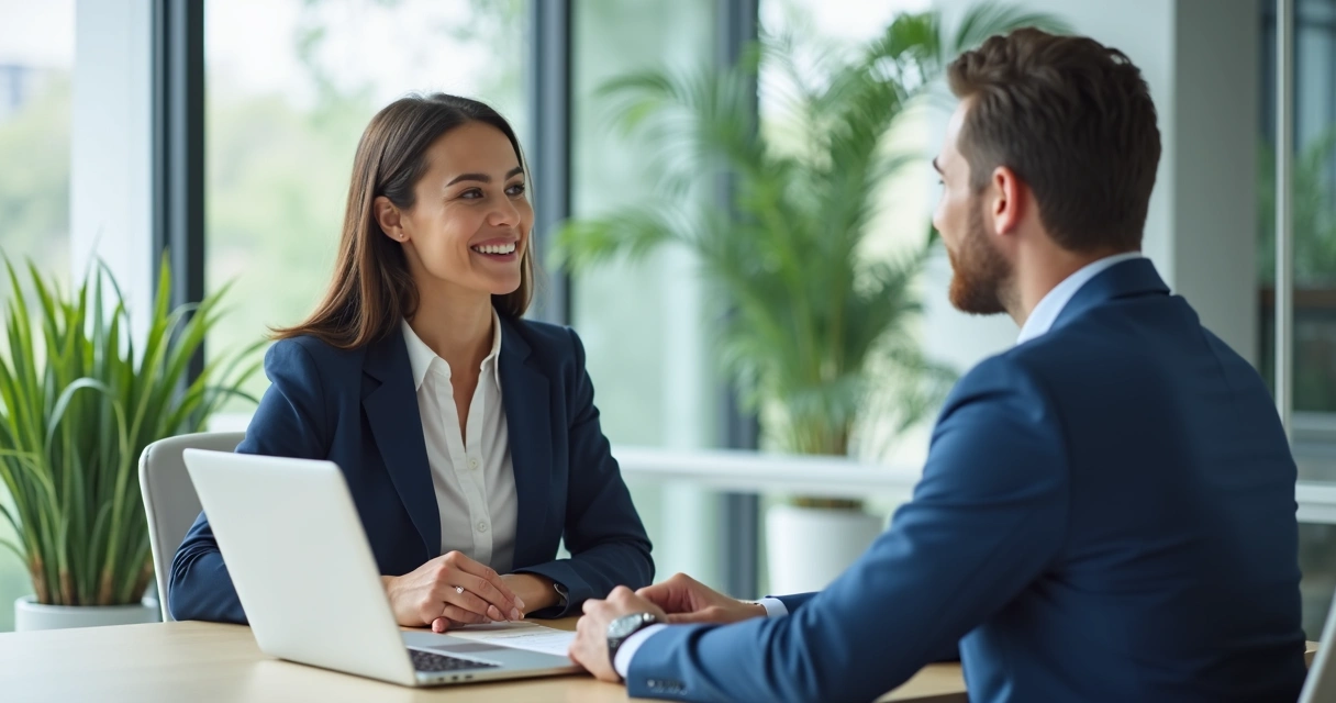 Líder conversando com membro da equipe no escritório moderno 