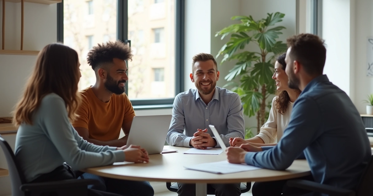 Líder recebendo feedback de equipe em reunião 