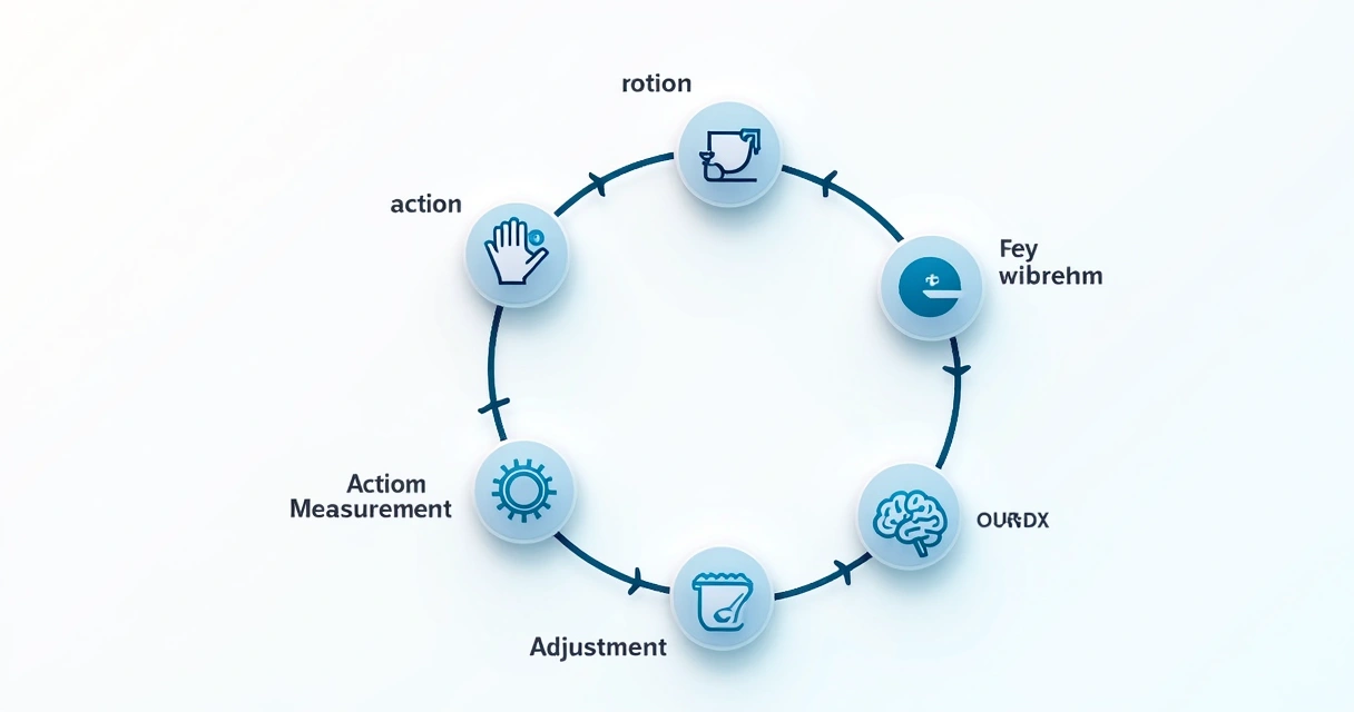 Diagram showing a feedback loop with arrows connecting steps of action, measurement, interpretation, and adjustment.