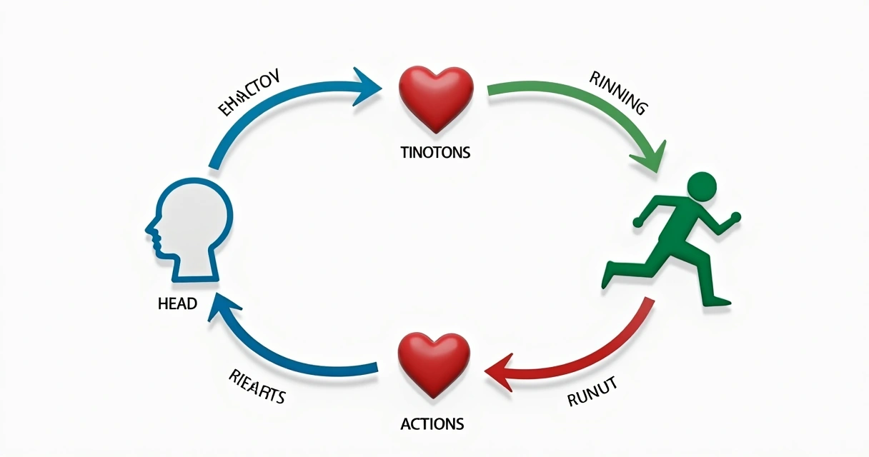 Feedback loop diagram with emotions, actions, and results arrows 
