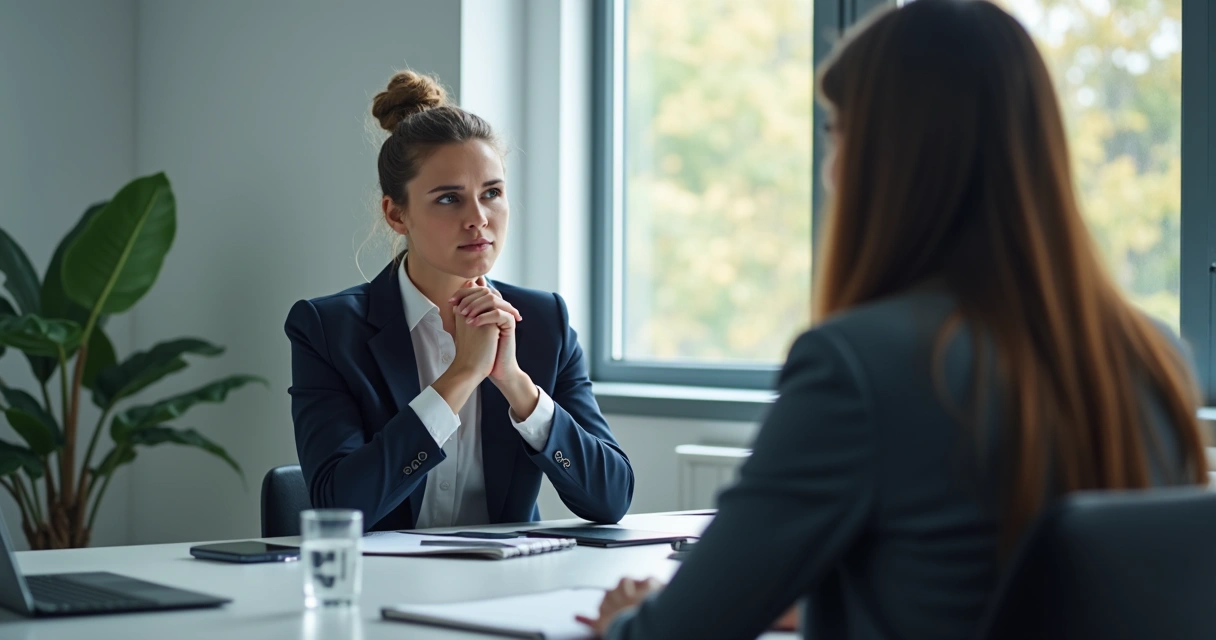 Team member sitting silently in a feedback meeting 