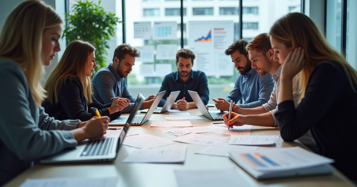 Equipe analisando comentários escritos de clientes