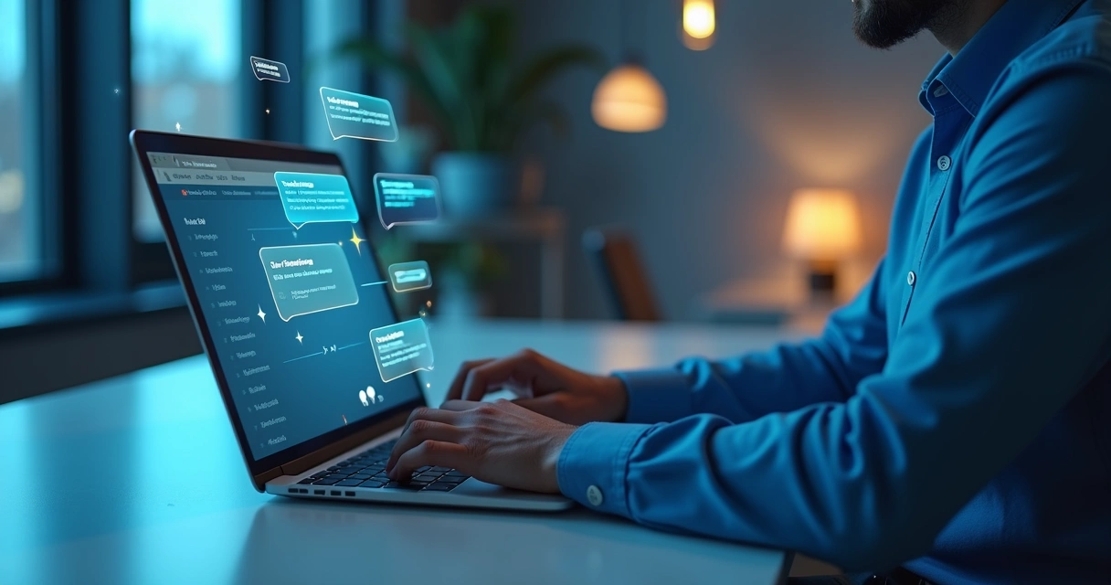 Usuário de software SaaS fornecendo feedback em computador 