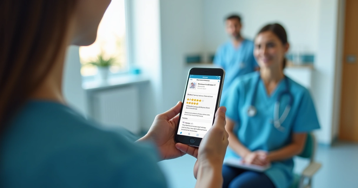 Paciente deixando avaliação pelo celular após atendimento odontológico 
