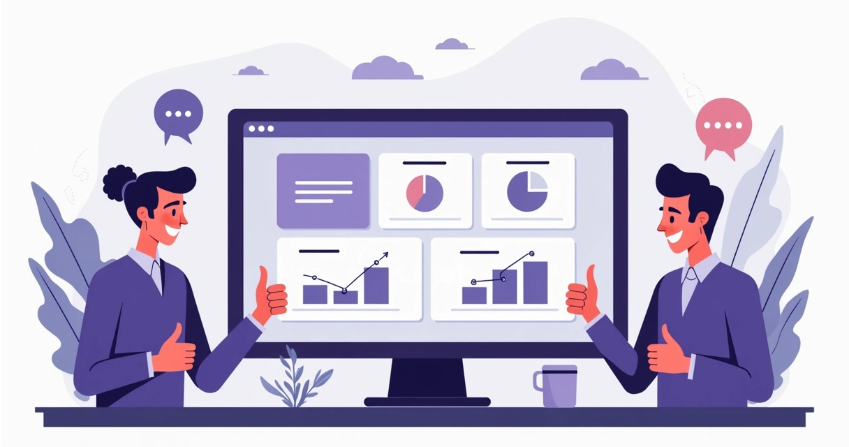 Parceiros de vendas interagindo e dando feedbacks positivos em ambiente digital 