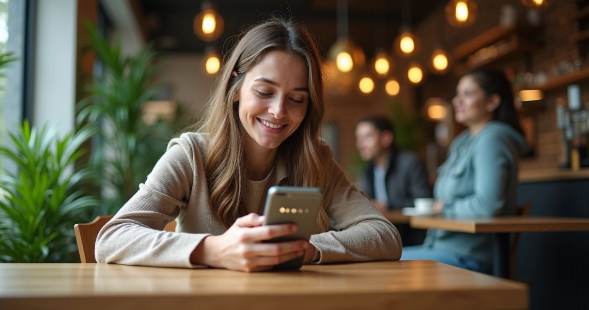 Cliente satisfeito respondendo pesquisa automática no celular