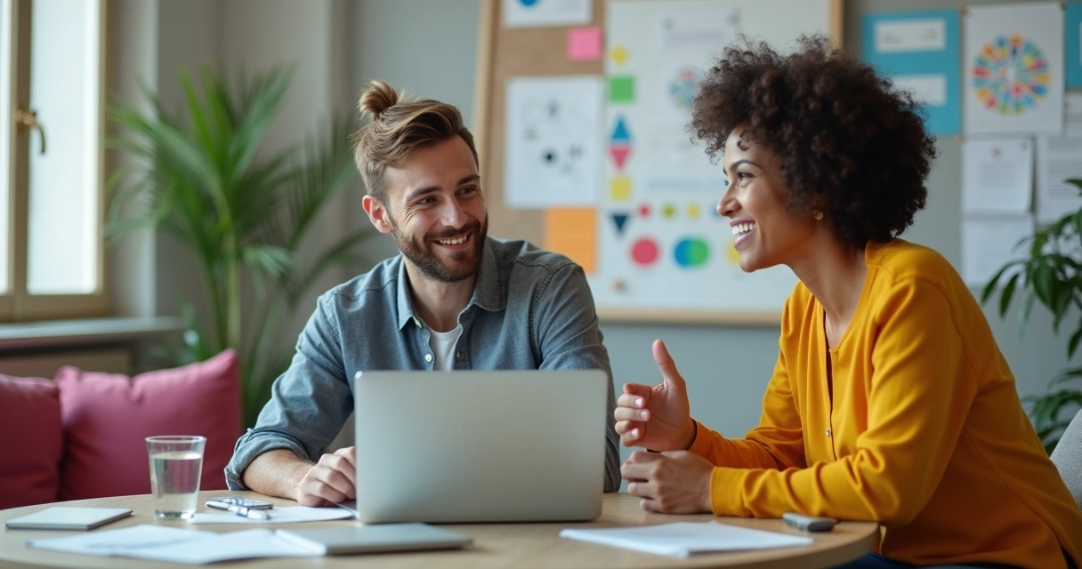 Duas pessoas trocando feedback construtivo em ambiente de trabalho