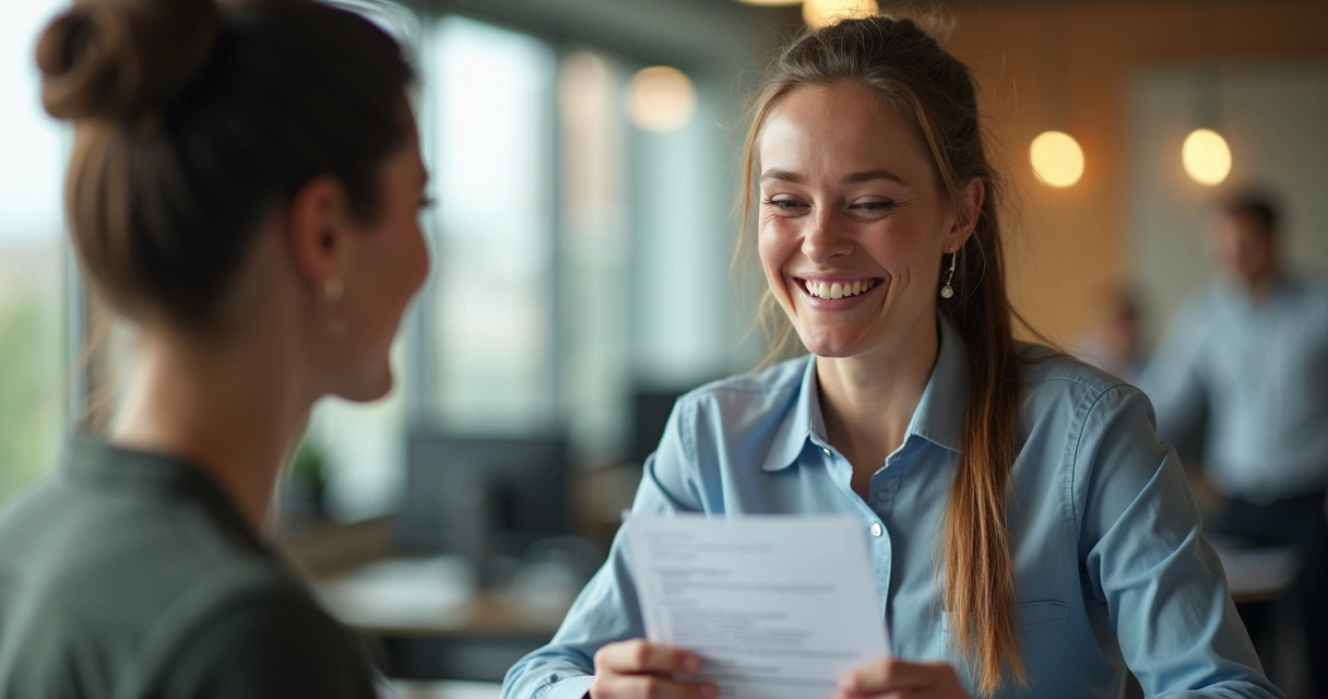 Chefe dando feedback positivo para colaborador no trabalho