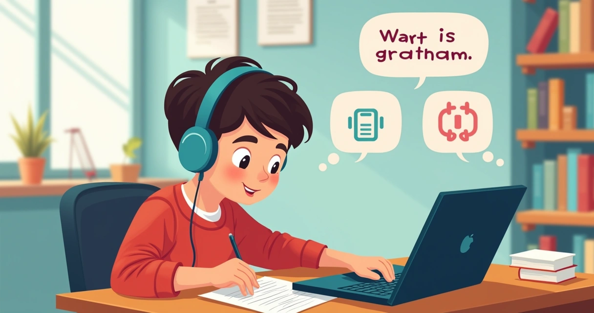Aluno recebendo feedback sobre pronúncia e gramática de inglês 