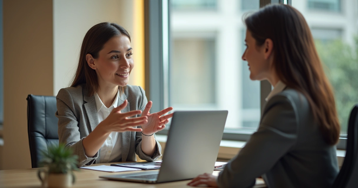 Conversa de feedback respeitoso entre duas pessoas no escritório