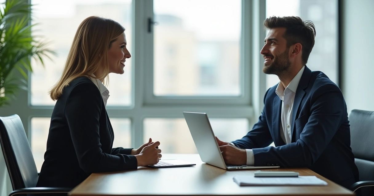 Gestor oferecendo feedback para colaborador em reunião 