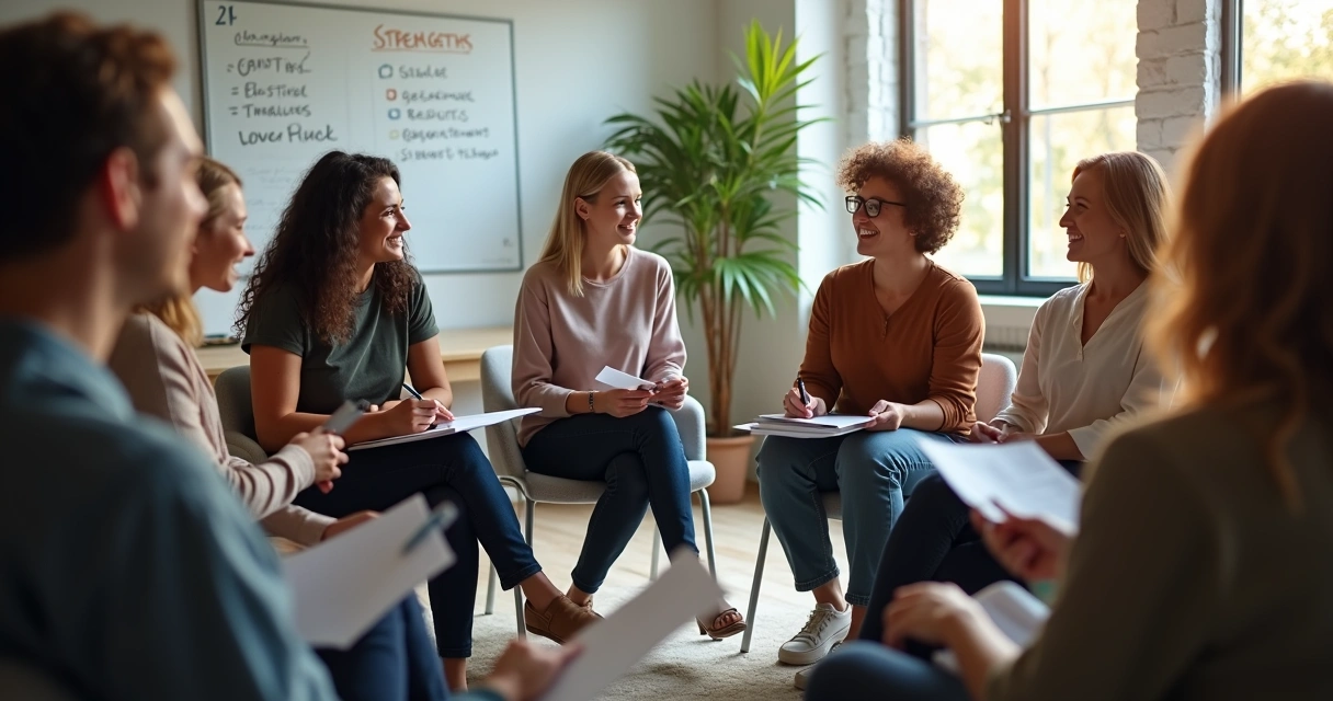 People in a meeting giving feedback to one another