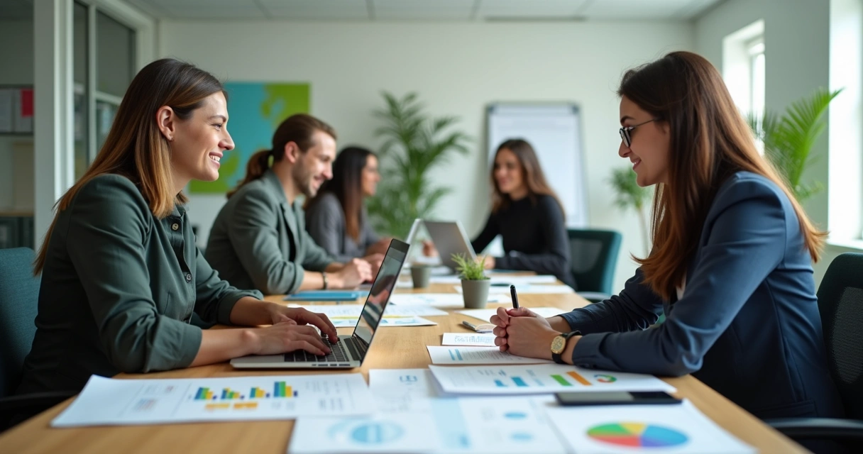 Colaboradores recebendo feedback individual em ambiente de escritório 