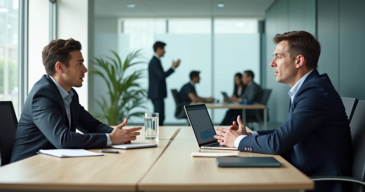 Profissional recebendo feedback calmo em reunião no trabalho 