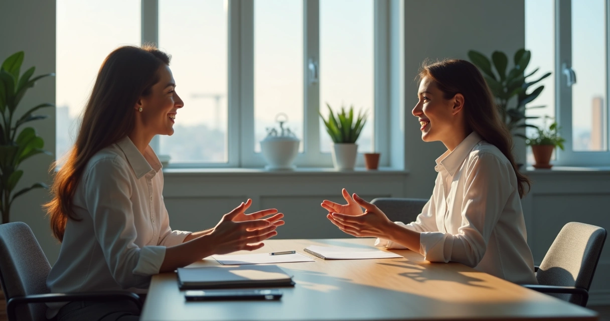 Colega de trabalho recebendo feedback em ambiente corporativo 