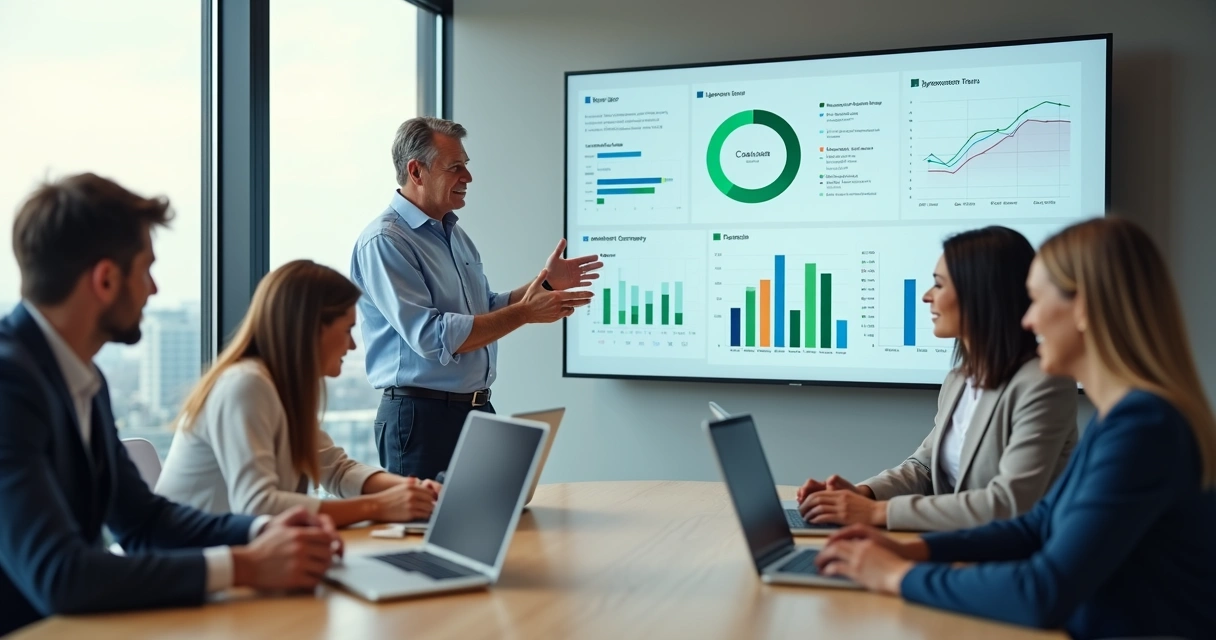 Equipe em reunião recebendo feedback transparente em sala de escritório moderna 