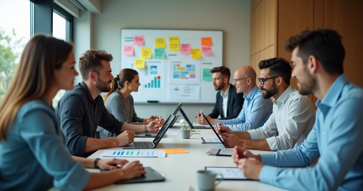 Reunião de equipe discutindo feedback sobre treinamento 