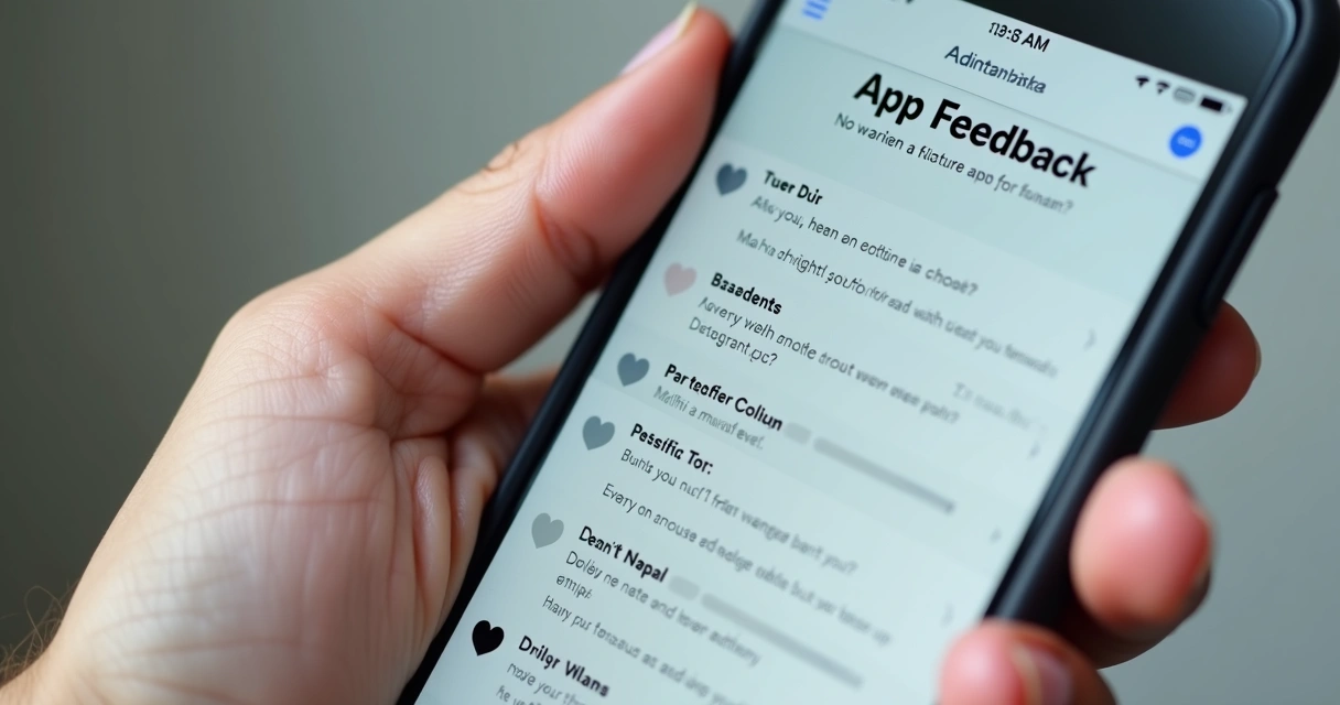 Tela de celular mostrando formulário de feedback recebido de usuários em app 