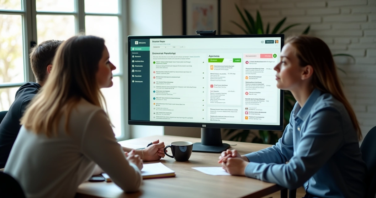Equipe revisando feedbacks centralizados em posts digitais